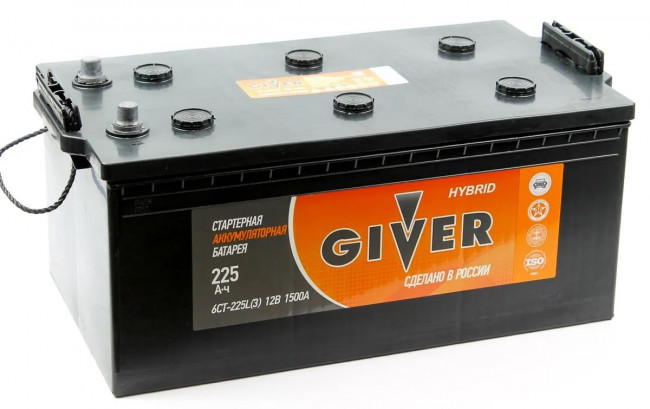 Аккумулятор 6СТ-225 Hybrid (Giver) евро. конус