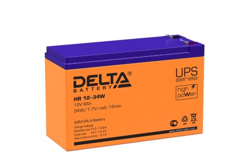 Аккумулятор 12V-9Ah HR 12-34 W (Delta)